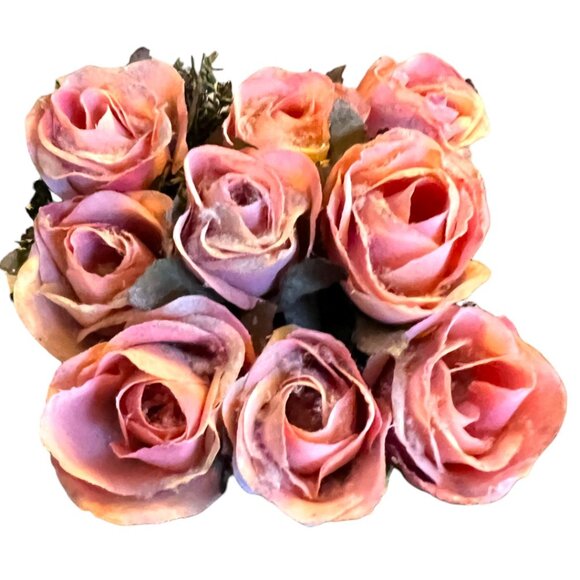 Silk Pink Tea Rose Plant Resin Planter Gold Wire Ribbon 7" Tall x 5.5" Square - Picture 4 of 13